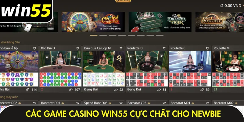 Các game casino Win55 cực chất cho newbie